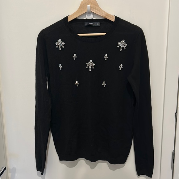 ZARA Black Embellished Crew Neck Sweater - Picture 2 of 6